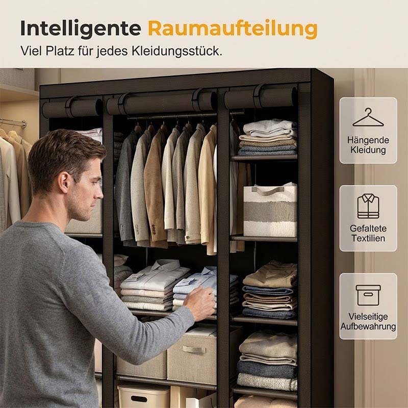 👗 Armoire Penderie Ouverte Portable – Structure en Acier | Tissu Respirant | Barre de Penderie + Étagères | 3 Tailles | Noir ou Gris | Montage Facile | Pour Chambre & Dressing 🏠✨