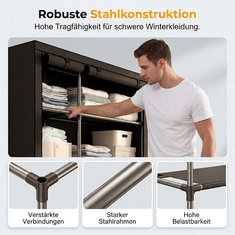 👗 Armoire Penderie Ouverte Portable – Structure en Acier | Tissu Respirant | Barre de Penderie + Étagères | 3 Tailles | Noir ou Gris | Montage Facile | Pour Chambre & Dressing 🏠✨