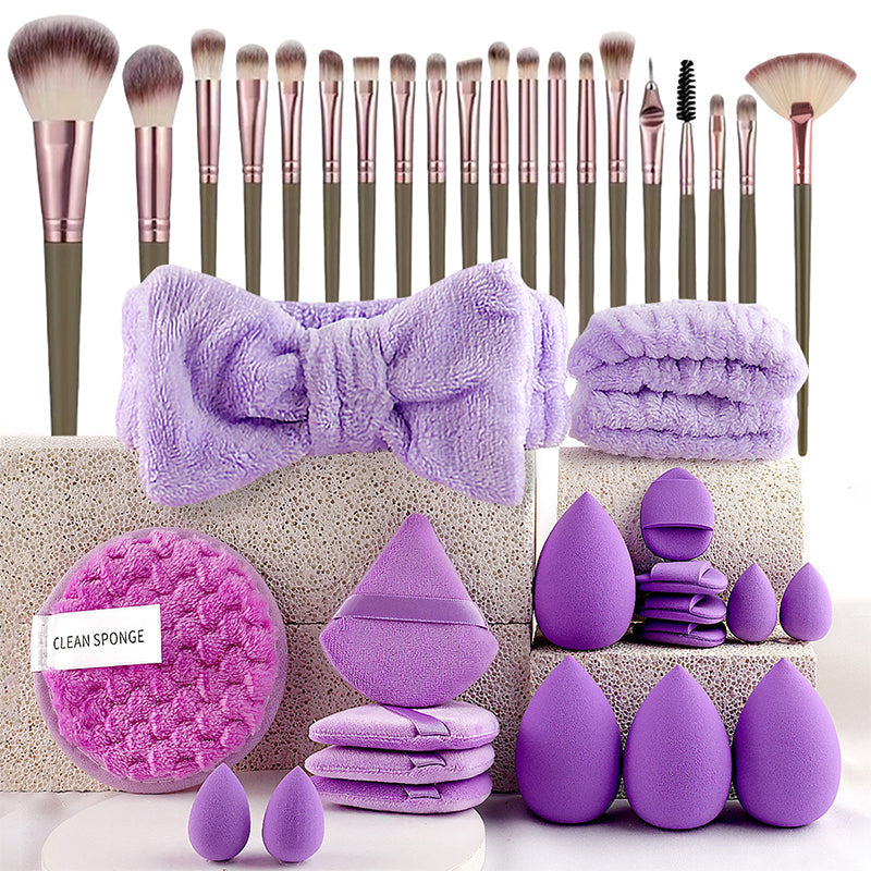 💄✨ Kit Complet Pinceaux & Éponges Maquillage – Ensemble 40/51 Pièces, Éponge Gonflable à l'Eau, Double Usage Poudre & Liquide – 5 Variantes de Couleur 🌸