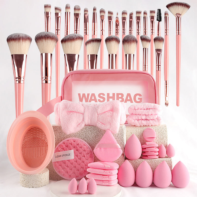 💄✨ Kit Complet Pinceaux & Éponges Maquillage – Ensemble 40/51 Pièces, Éponge Gonflable à l'Eau, Double Usage Poudre & Liquide – 5 Variantes de Couleur 🌸