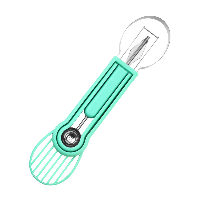 🍉 Ensemble 3 en 1 : Cuillère à Melon, Couteau à Sculpter et Trancheuse – Acier Inoxydable, Poignée Antidérapante en PP, Empilable, 6 Couleurs – Pour Fruits, Desserts et Buffets 🍊🔪