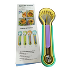 🍉 Ensemble 3 en 1 : Cuillère à Melon, Couteau à Sculpter et Trancheuse – Acier Inoxydable, Poignée Antidérapante en PP, Empilable, 6 Couleurs – Pour Fruits, Desserts et Buffets 🍊🔪