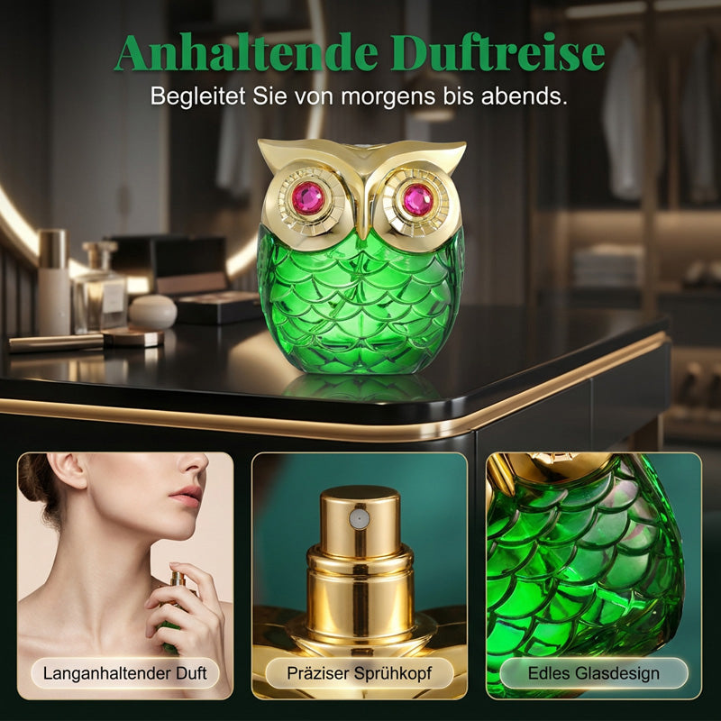 🦉 Eau de Parfum Mystical – Flacon Hibou 🌙💎 - 100ml | Notes de rose, de vanille et de musc | Longue tenue | Verre de qualité supérieure | 2 couleurs | 50% DE RÉDUCTION