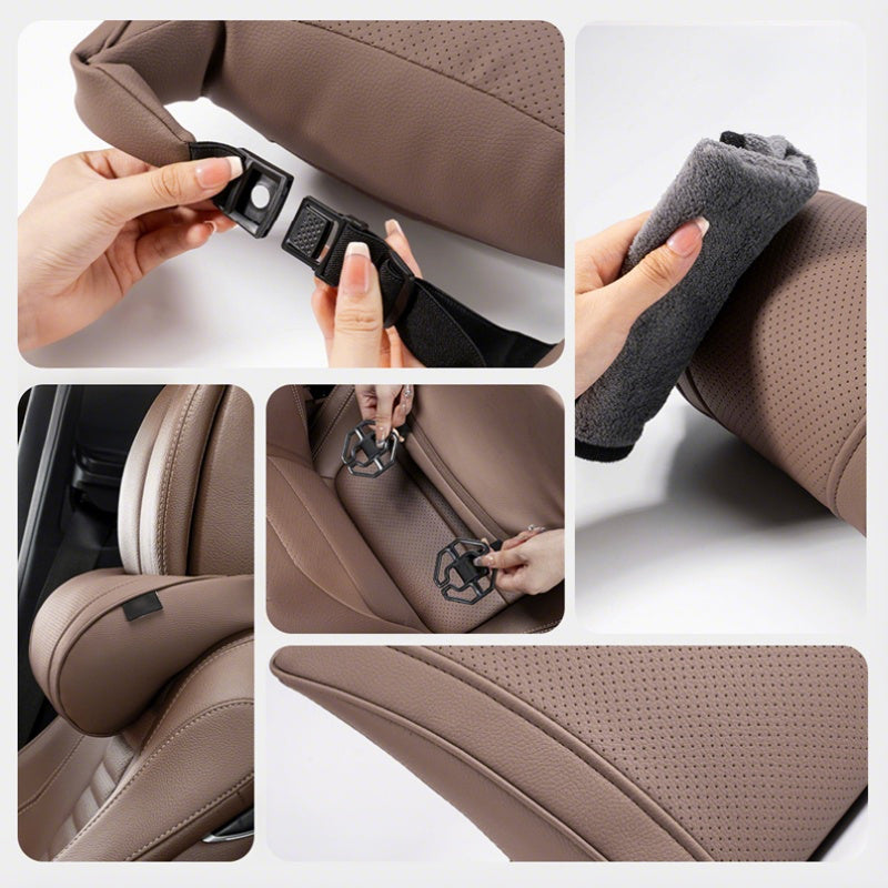 🚗 Set de Coussins Ergonomiques pour Voiture – Appui-tête + Support Lombaire en Mousse à Mémoire de Forme | Cuir PU Respirant | Confort & Posture Parfaite 💪✨