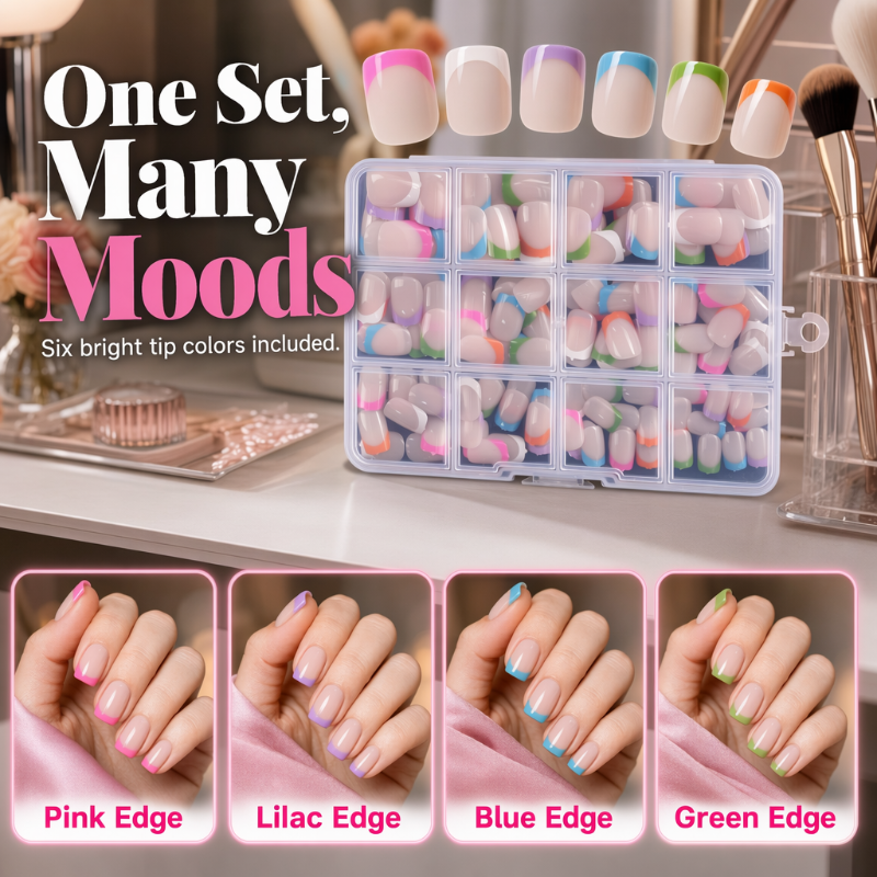 💅✨ Ongles Press-On Color Pop 🌈🌸 - French Manucure Colorée | Application en Quelques Minutes | Kit de 144/288 Pièces | Style Salon à Domicile