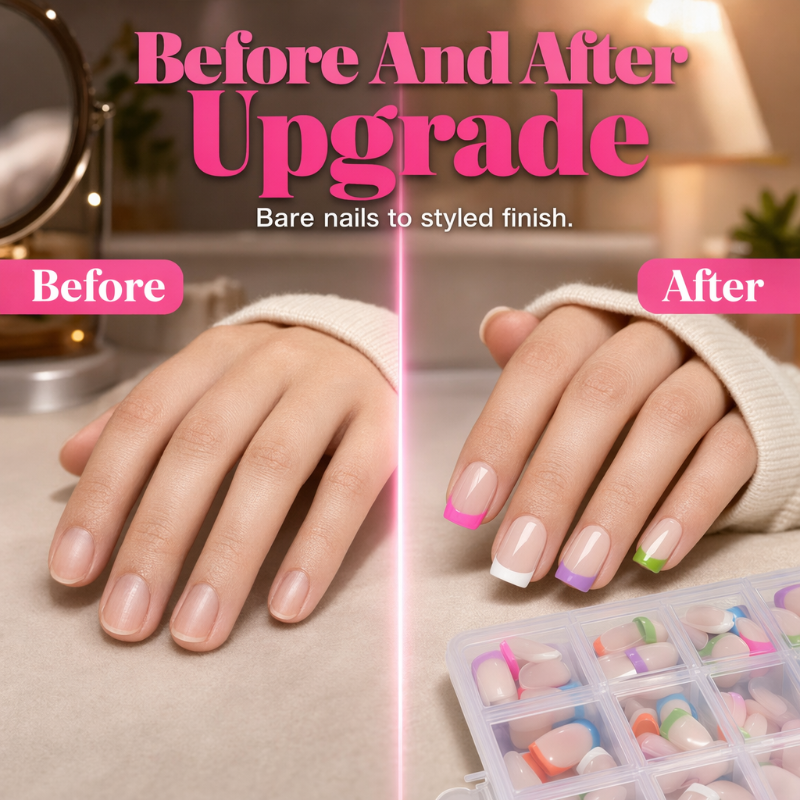💅✨ Ongles Press-On Color Pop 🌈🌸 - French Manucure Colorée | Application en Quelques Minutes | Kit de 144/288 Pièces | Style Salon à Domicile