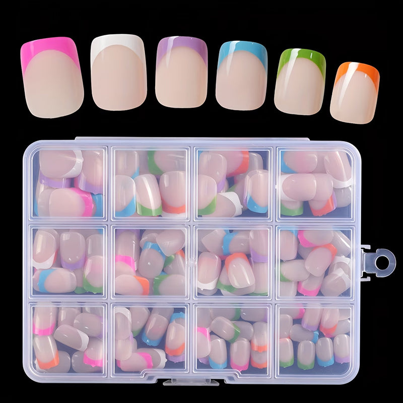 💅✨ Ongles Press-On Color Pop 🌈🌸 - French Manucure Colorée | Application en Quelques Minutes | Kit de 144/288 Pièces | Style Salon à Domicile