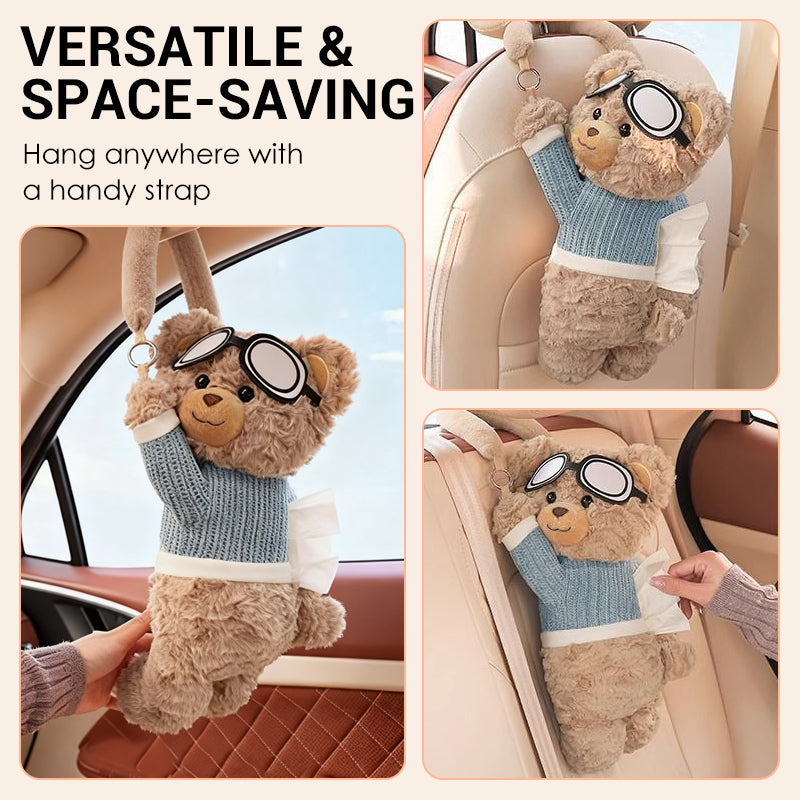 ❄️Offre d'été : 50 % de réduction !🧸Boîte à mouchoirs en forme d'ours en peluche pour voiture – Distributeur mignon à accrocher pour appuie-tête, siège et intérieur