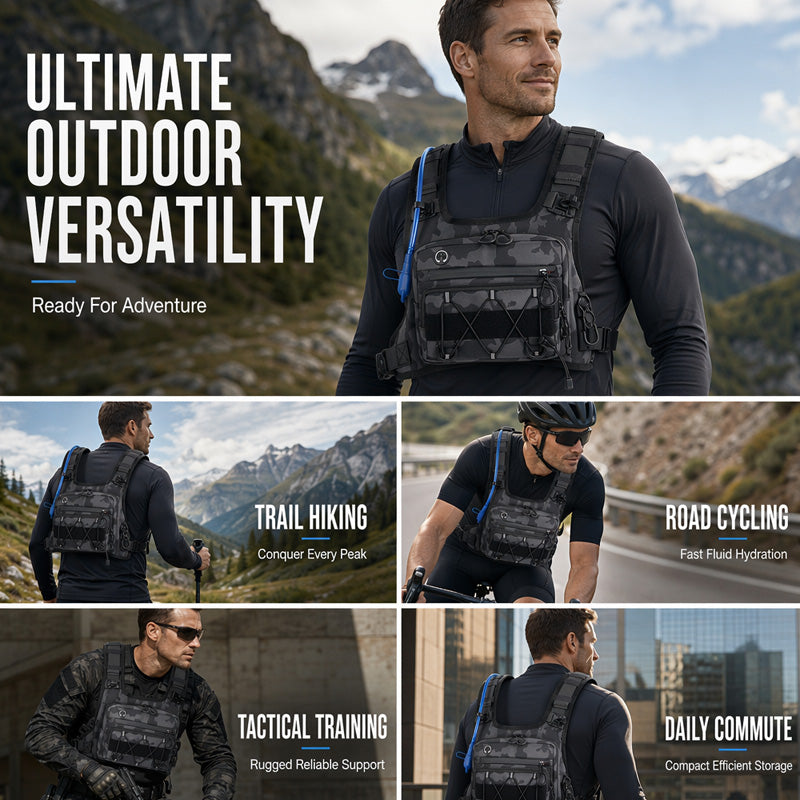 🚴‍♂️🥤✨Gilet Tactique avec Poche Avant, Compatible avec Système d'Hydratation, pour Homme