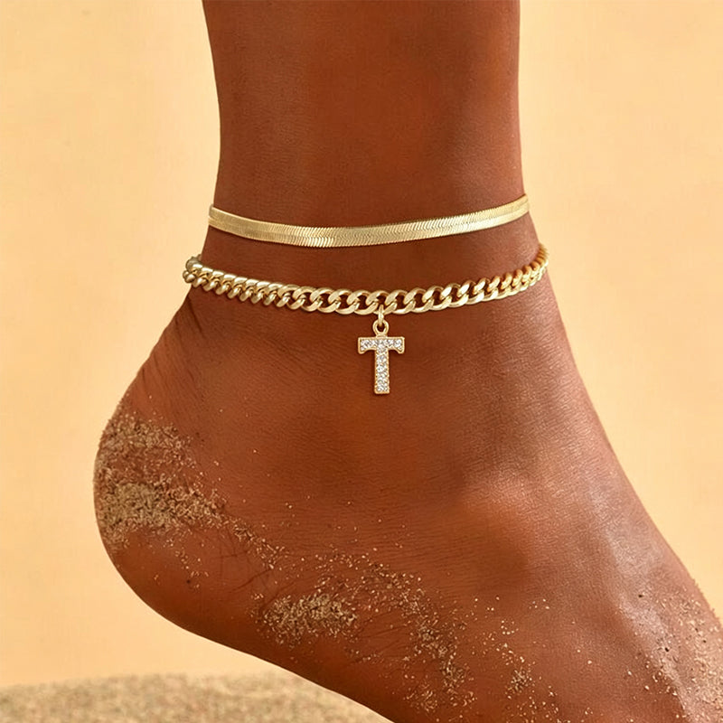 ✨💛 Chaîne de Cheville Dorée Personnalisable avec Initiale – Très Légère en Alliage, Empilable, 26 Lettres – Bijou d'Été Élégant pour Femme 🏖️🔗