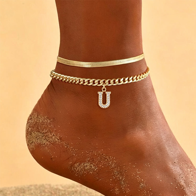 ✨💛 Chaîne de Cheville Dorée Personnalisable avec Initiale – Très Légère en Alliage, Empilable, 26 Lettres – Bijou d'Été Élégant pour Femme 🏖️🔗