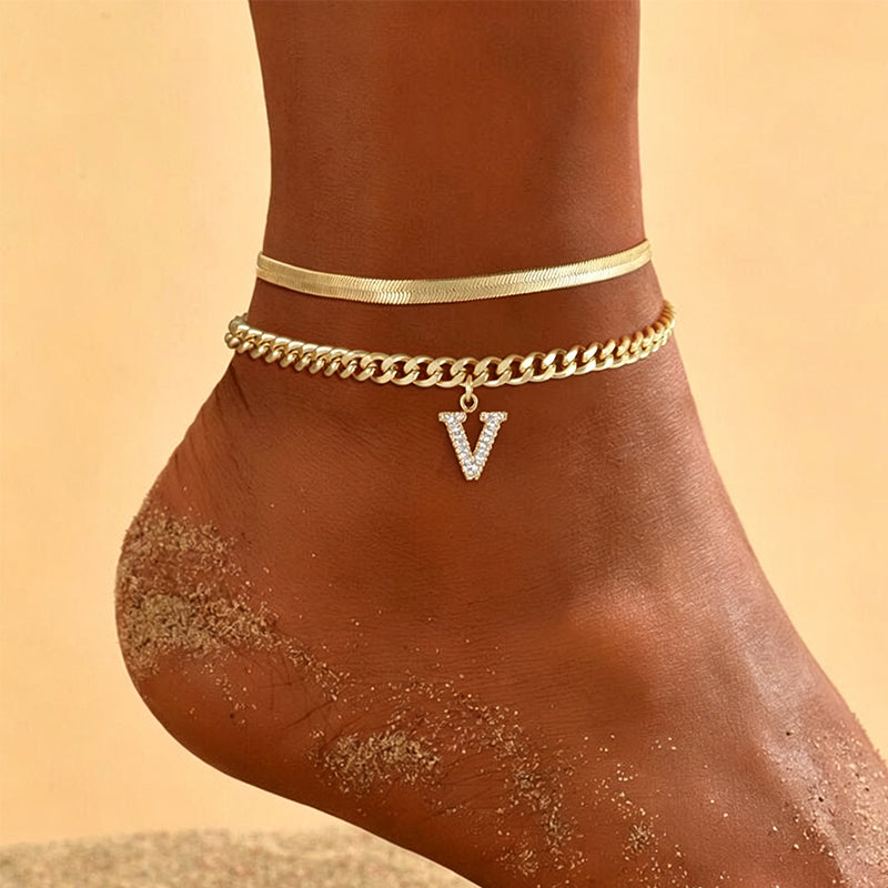 ✨💛 Chaîne de Cheville Dorée Personnalisable avec Initiale – Très Légère en Alliage, Empilable, 26 Lettres – Bijou d'Été Élégant pour Femme 🏖️🔗