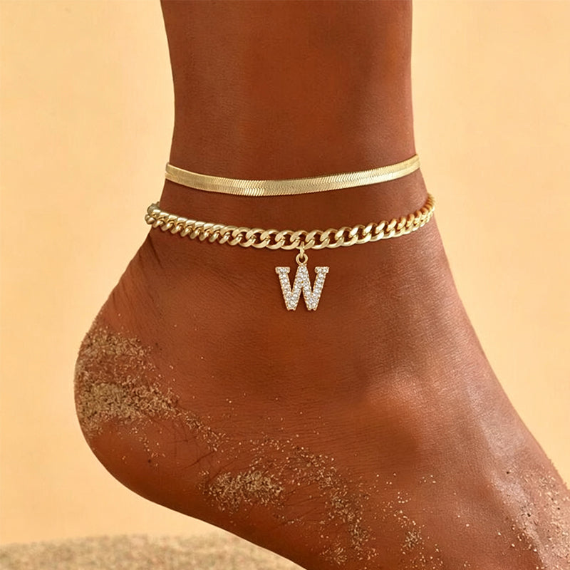 ✨💛 Chaîne de Cheville Dorée Personnalisable avec Initiale – Très Légère en Alliage, Empilable, 26 Lettres – Bijou d'Été Élégant pour Femme 🏖️🔗