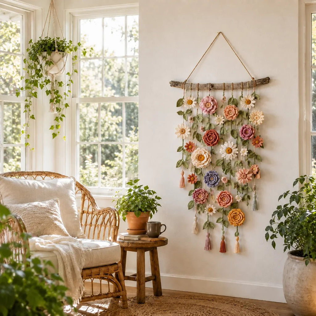 🌸✨ Décoration Murale Bohème au Crochet - Fleur en Cascade 🏡🧶 | Style Cottagecore & Rustique | Fait Main | Plus de 50 000 Vendues | 50% DE RÉDUCTION 🔥