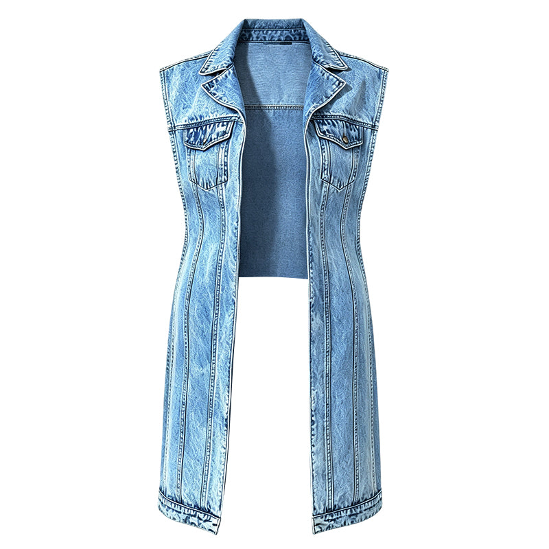 👖 Robe Gilet en Jean Sans Manches avec Fente Haute ✨💎 - Patchwork Avant-Garde | Coton Premium | Ourlet Irrégulier | 2 Couleurs | Tailles S-2XL | 50% DE RÉDUCTION