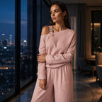 👗 Ensemble Femme Épaules Dénudées en Lin Mélangé ✨🌿 - Design Asymétrique | Pantalon Fluide | 4 Couleurs | Tailles XS-4XL | Élégant & Confortable | 50% DE RÉDUCTION
