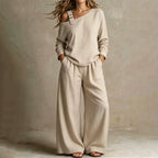 👗 Ensemble Femme Épaules Dénudées en Lin Mélangé ✨🌿 - Design Asymétrique | Pantalon Fluide | 4 Couleurs | Tailles XS-4XL | Élégant & Confortable | 50% DE RÉDUCTION