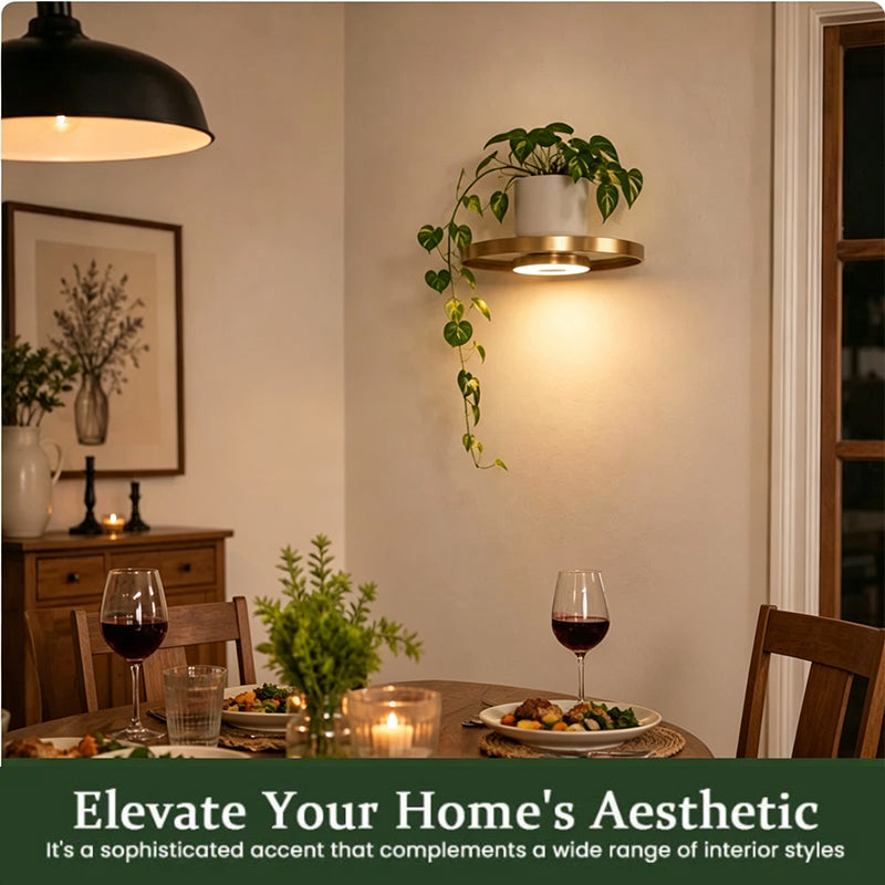 Wall-mounted floating shelf with integrated LED mood lighting