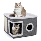 🏠🐾 Niche Pliable 2 en 1 pour Chat – Double Niveau, Griffoir en Sisal Intégré, Tissu Respirant, Base Antidérapante, 42x42x35cm – 4 Couleurs ✨🐈