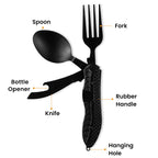 🏕️ Couverts Pliants Multifonctions 4 en 1 pour l'Extérieur 🍴✨ - Acier Inoxydable | Couteau+Fourchette+Cuillère+Ouvre-boîte | 2 Couleurs | Camping & Pique-nique | Cadeau Parfait | 50% DE RÉDUCTION