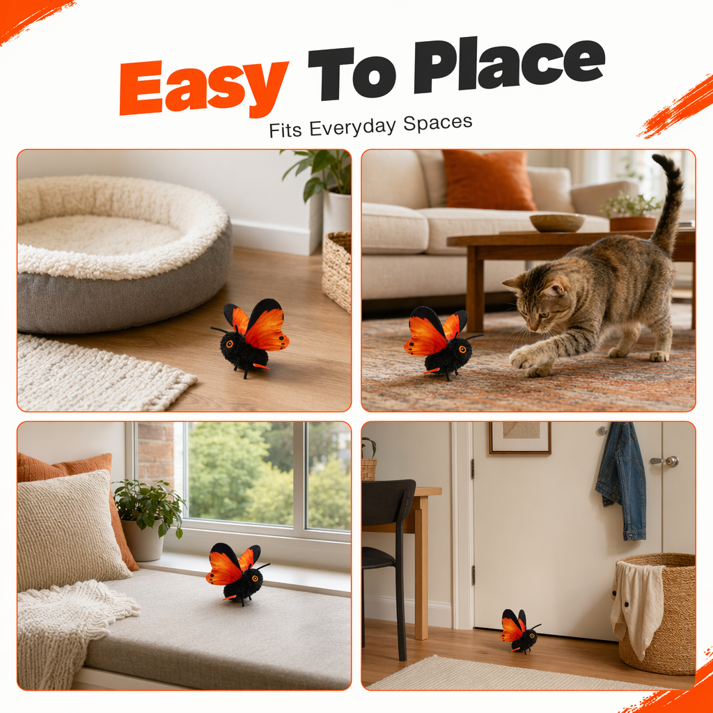 Jouet interactif papillon pour chats 🦋 | Ailes battantes réalistes 🍃 | Stimule l'instinct de chasse 🐾 | Divertissement autonome et sûr 🐱
