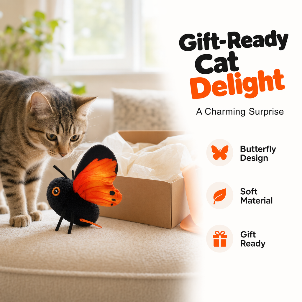 Jouet interactif papillon pour chats 🦋 | Ailes battantes réalistes 🍃 | Stimule l'instinct de chasse 🐾 | Divertissement autonome et sûr 🐱
