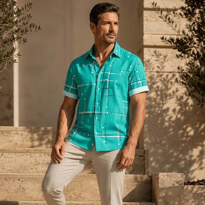 🌴✨ Chemise d'été homme imprimé géométrique 👔🌊 - Coupe Confortable | Tissu Doux | Tailles S-5XL | Parfaite pour les Vacances et la Plage