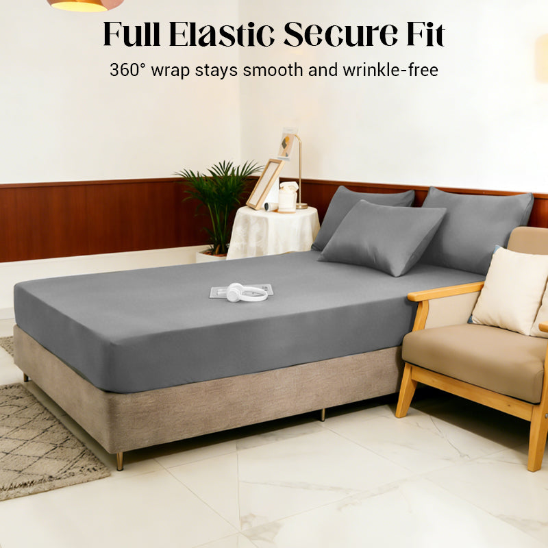 🛌 Parure de draps doux 3 pièces avec élastique à 360° ✨🌙 - Tissu brossé ultra-doux | Bonnet profond 25cm | 14 couleurs | 5 tailles | Antidérapant toute la nuit