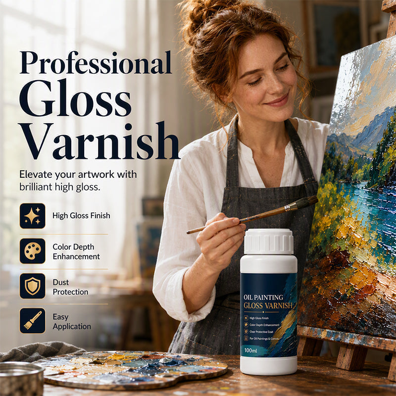 🎨 Vernis Brillant Professionnel pour Peintures à l'Huile ✨🖼️ - Brillance Instantanée | Profondeur des Couleurs | Auto-Nivelant | Anti-Poussière | 100ml + Pinceau | 50% DE RÉDUCTION