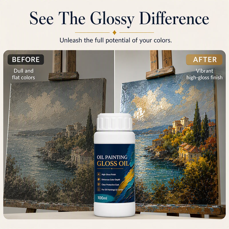 🎨 Vernis Brillant Professionnel pour Peintures à l'Huile ✨🖼️ - Brillance Instantanée | Profondeur des Couleurs | Auto-Nivelant | Anti-Poussière | 100ml + Pinceau | 50% DE RÉDUCTION