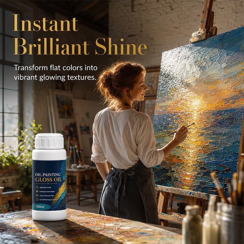 🎨 Vernis Brillant Professionnel pour Peintures à l'Huile ✨🖼️ - Brillance Instantanée | Profondeur des Couleurs | Auto-Nivelant | Anti-Poussière | 100ml + Pinceau | 50% DE RÉDUCTION
