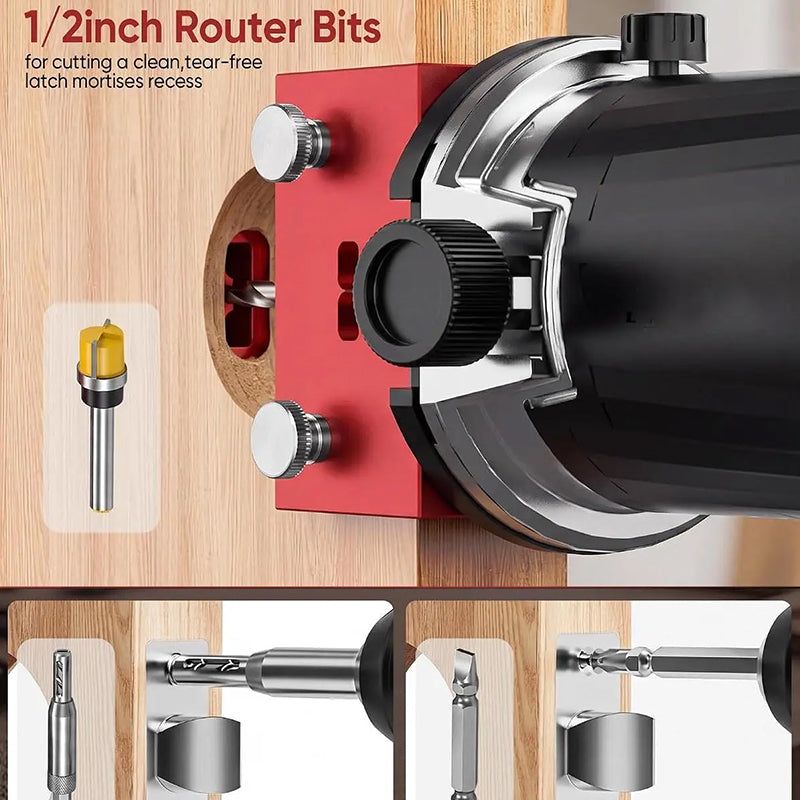 🔧✨ Kit de gabarit de mortaiseuse pour serrures de portes en bois – 3 profondeurs 1-3mm, compatible 1-3/8 & 1-3/4, mortaises nettes et précises – Bricolage 🛠️🚶
