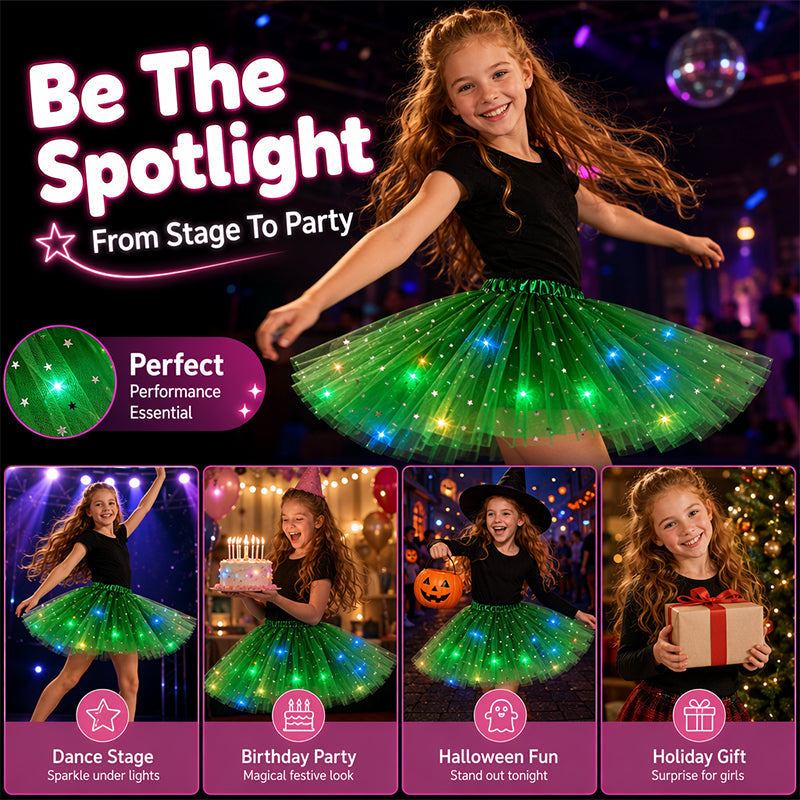✨ Jupe Tutu Lumineuse LED et Paillettes 💃🌟 - 3 Couches de Tulle | Élastique | 14 Couleurs | Enfants & Adultes | Fêtes & Spectacles | 50% DE RABAIS