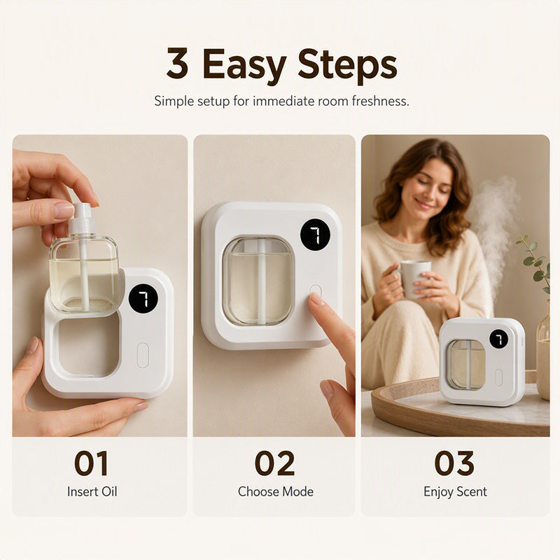 🌫️✨ Diffuseur de Parfum Automatique Intelligent – 7 Niveaux de Diffusion, Élimination des Odeurs, Ultra-Silencieux <36dB, Recharge Type-C – 6 Parfums 🌸🏠