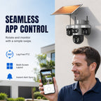 📡☀️ Caméra de Surveillance Solaire WiFi – Triple Objectif PTZ Rotatif, IP66, 3 Vues Simultanées, Basse Consommation – T10 ou T12, Idéale pour Extérieurs Sans Courant 🛡️🌿