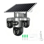 📡☀️ Caméra de Surveillance Solaire WiFi – Triple Objectif PTZ Rotatif, IP66, 3 Vues Simultanées, Basse Consommation – T10 ou T12, Idéale pour Extérieurs Sans Courant 🛡️🌿