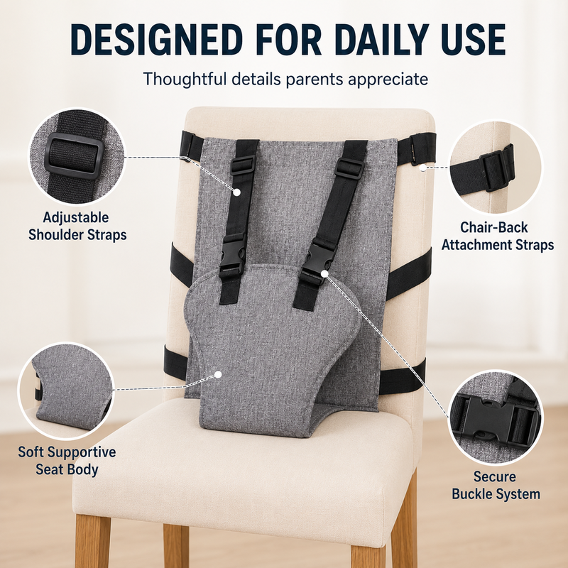 👶 Ceinture de Sécurité Portable pour Chaise Haute – Harnais à 5 Points | Tissu Oxford Lavable | Réglable | Compacte pour Voyages ✅🍼