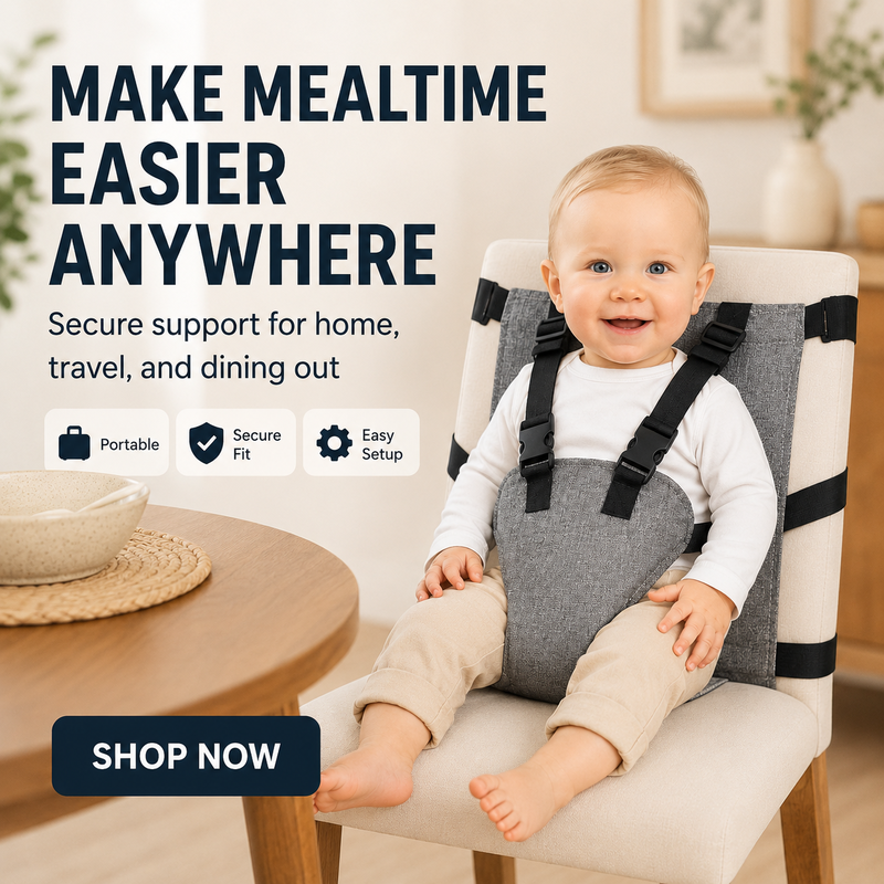 👶 Ceinture de Sécurité Portable pour Chaise Haute – Harnais à 5 Points | Tissu Oxford Lavable | Réglable | Compacte pour Voyages ✅🍼