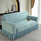 🛋️ Housse de Canapé Antidérapante à Couverture Totale – Tissu Jacquard à Volants, Bord Élastique, 1-4 Places, 4 Couleurs – Lavable en Machine 🧵🔵