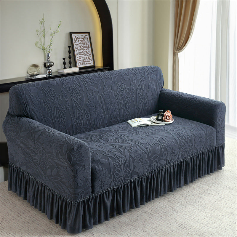 🛋️ Housse de Canapé Antidérapante à Couverture Totale – Tissu Jacquard à Volants, Bord Élastique, 1-4 Places, 4 Couleurs – Lavable en Machine 🧵🔵