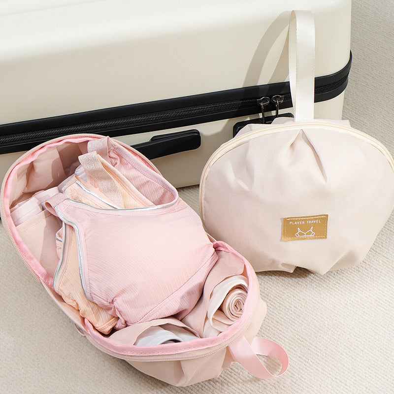 🎒👙 Trousse de Voyage pour Sous-Vêtements – Forme Sphérique | Compartiments Séparés | Polyester Résistant | Fermeture Éclair Lisse | Poignée Pratique | Idéale pour Valises & Week-ends | 2 Tailles, Rose & Blanc❤️👙