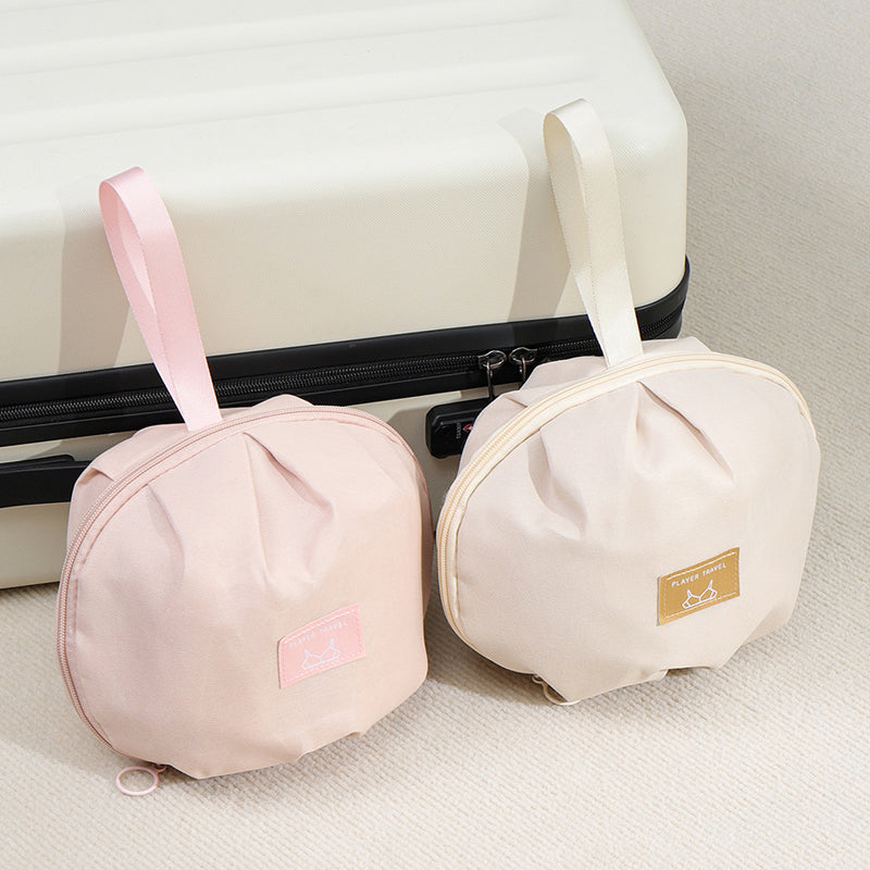 🎒👙 Trousse de Voyage pour Sous-Vêtements – Forme Sphérique | Compartiments Séparés | Polyester Résistant | Fermeture Éclair Lisse | Poignée Pratique | Idéale pour Valises & Week-ends | 2 Tailles, Rose & Blanc❤️👙