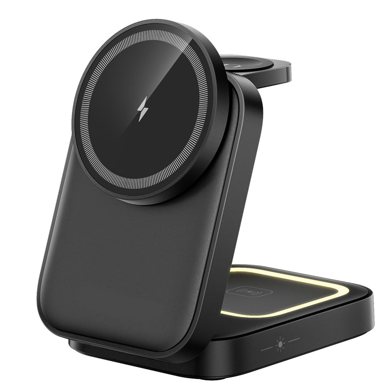 ⚡📱 Station de Recharge Sans Fil 3-en-1 Pliable – Charge Rapide 15W, Aimants N52, Recharge Simultanée Téléphone + Montre + Écouteurs – 2 Couleurs 🔋✨