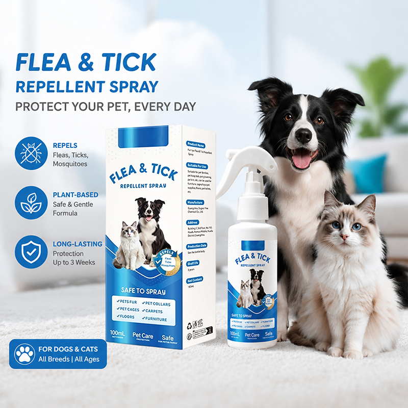 🐾🌿 Spray Antipuces & Antitiques pour Animaux à Base Végétale – Triple Protection, 100 ml Portable, Multi-Surface, Durée 3 Ans – Doux & Sûr 💧✨