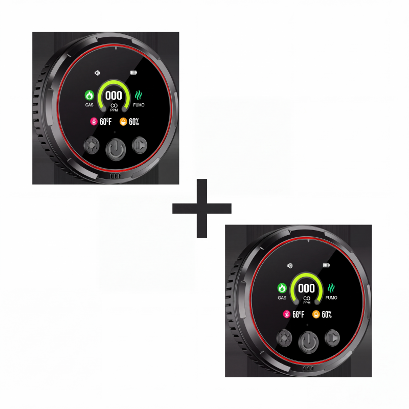 ⚠️🔍 Détecteur 5 en 1 sur Prise – CO, Gaz, Fumée, Température & Humidité – Écran LCD, Batterie 1000mAh, Plug-and-Play 110-240V, Ø87mm – 2 Couleurs 🏠✨