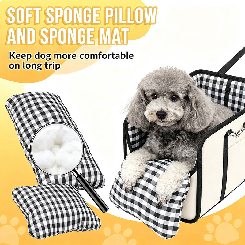 🚗🐶 Siège Auto Rehausseur pour Chiens – Rembourrage Doux | Ceinture de Sécurité Intégrée | Fixation aux Accoudoirs | Tissu Oxford Résistant | Poignées de Transport | Idéal pour Voyages & Excursions | 41,9x21,8x21,8cm 🛡️✨