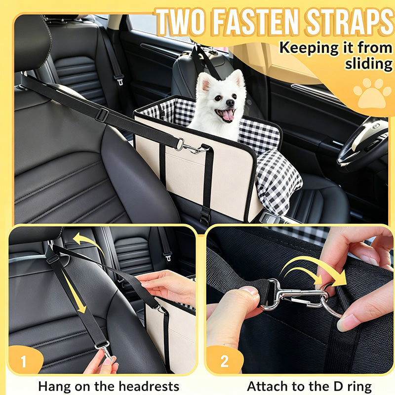 🚗🐶 Siège Auto Rehausseur pour Chiens – Rembourrage Doux | Ceinture de Sécurité Intégrée | Fixation aux Accoudoirs | Tissu Oxford Résistant | Poignées de Transport | Idéal pour Voyages & Excursions | 41,9x21,8x21,8cm 🛡️✨