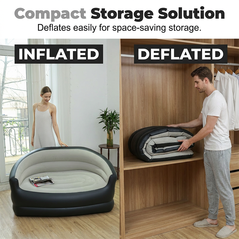 🛋️✨ Canapé Gonflable Double Portable – Surface Flocquée Douce, PVC Résistant, 138x87x71cm, 2 Places – Pour Salon, Chambre & Invités – 2 Couleurs 🌟