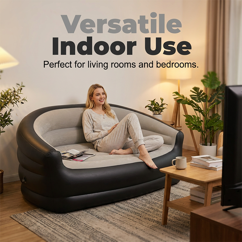 🛋️✨ Canapé Gonflable Double Portable – Surface Flocquée Douce, PVC Résistant, 138x87x71cm, 2 Places – Pour Salon, Chambre & Invités – 2 Couleurs 🌟