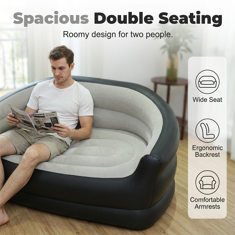 🛋️✨ Canapé Gonflable Double Portable – Surface Flocquée Douce, PVC Résistant, 138x87x71cm, 2 Places – Pour Salon, Chambre & Invités – 2 Couleurs 🌟
